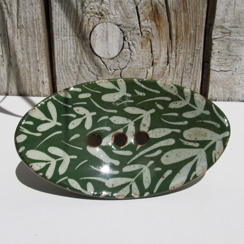 Porte-savon Ovale En Céramique - Imprimé Floral Bleu - 15x11x3cm - Fait Main, Passe Lave-vaisselle